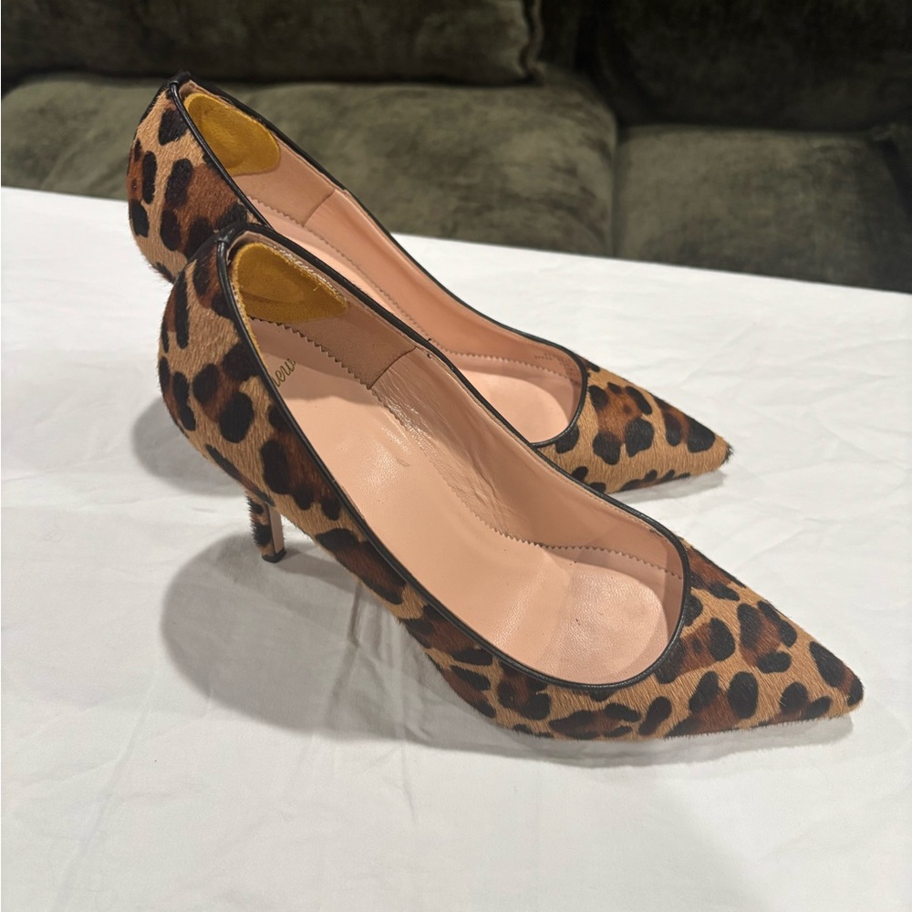 JCrew Leopard Animal Print  Heels Pumps Made In Italy Women’s 9.5 Calf Skin - Picture 3 of 10